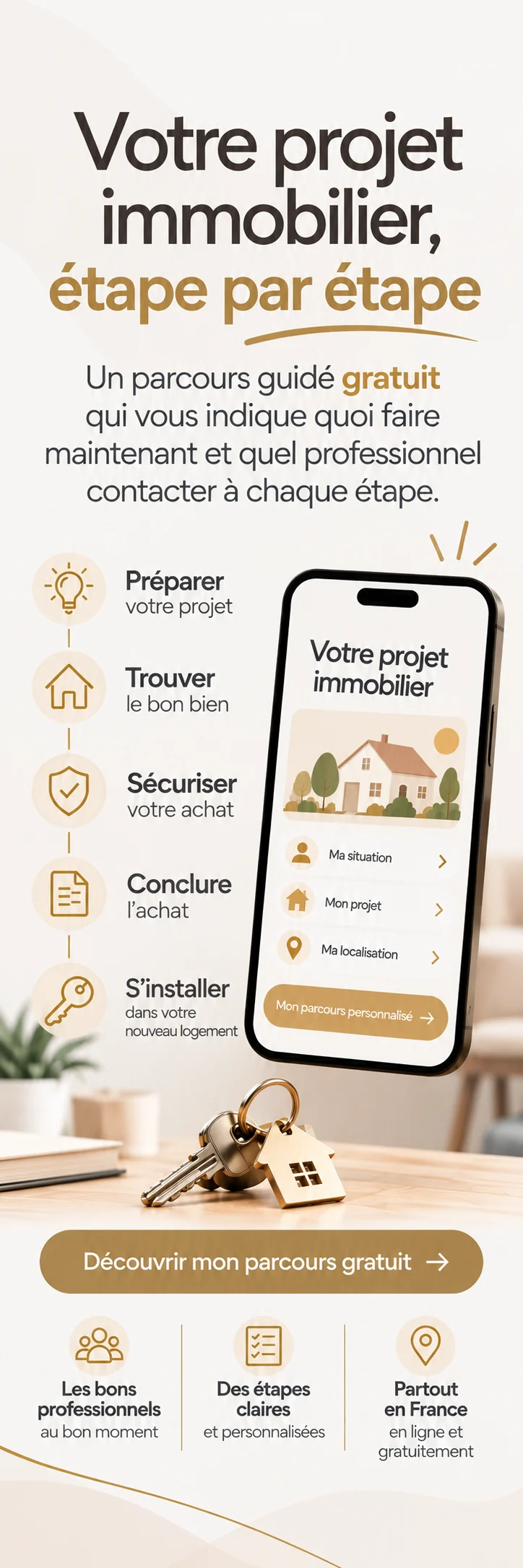 Mafusee.com — Votre projet immobilier, étape par étape. Un parcours guidé gratuit qui vous indique quoi faire maintenant et quel professionnel contacter à chaque étape.